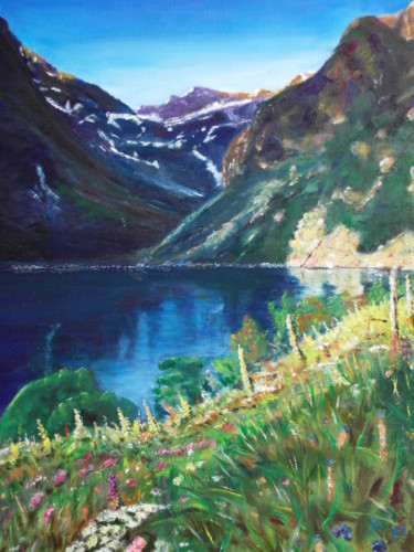 Painting titled "lac-de-lauvitel" by Sara Elena Besson, Original Artwork, Oil