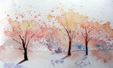 Painting titled "small trees" by Sara Elena Besson, Original Artwork, Watercolor
