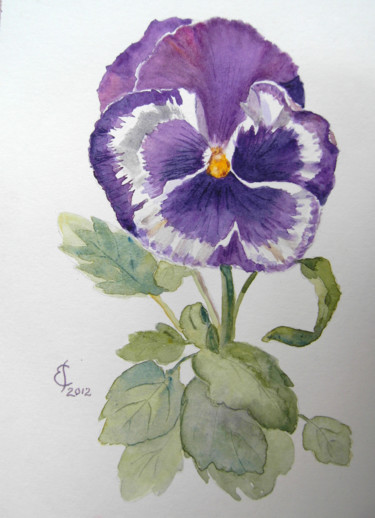 Painting titled "pensee mauve" by Sara Elena Besson, Original Artwork, Watercolor