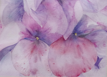 Peinture intitulée "hortensias-petales" par Sara Elena Besson, Œuvre d'art originale, Aquarelle