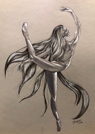 Drawing titled "Ballerina in Black" by Sara Guerra, Original Artwork, Ballpoint pen