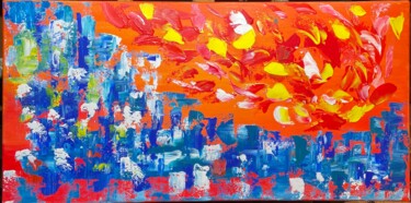 Schilderij getiteld "City" door Sara Kouyoumdjian, Origineel Kunstwerk, Acryl Gemonteerd op Frame voor houten brancard