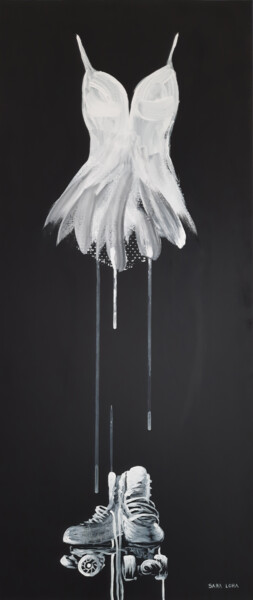 「White Absence」というタイトルの絵画 Sara Loraによって, オリジナルのアートワーク, アクリル ウッドストレッチャーフレームにマウント