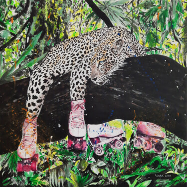 Pintura intitulada "The Leopard" por Sara Lora, Obras de arte originais, Acrílico Montado em Armação em madeira
