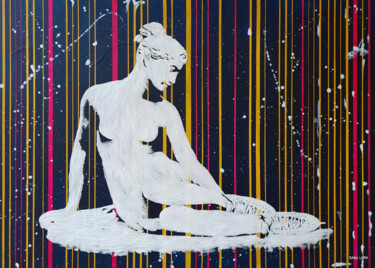 Schilderij getiteld "Muse with Skates" door Sara Lora, Origineel Kunstwerk, Acryl Gemonteerd op Frame voor houten brancard