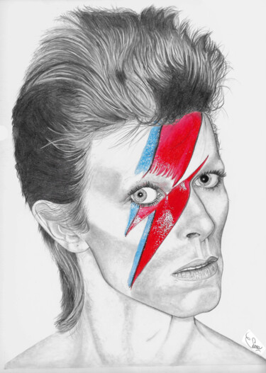 Рисунок под названием "David Bowie" - Sara Malini, Подлинное произведение искусства, Графит