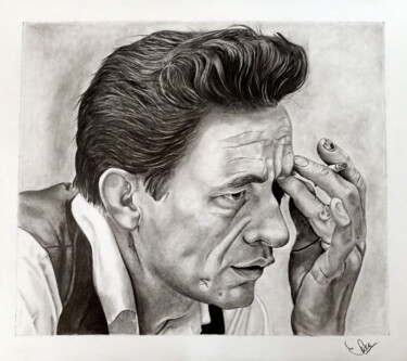 Dessin intitulée "Johnny Cash" par Sara Malini, Œuvre d'art originale, Crayon