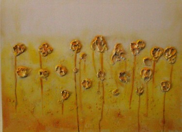 Painting titled "Papoilas de ouro" by Sara Marcus, Original Artwork, Acrylic