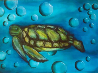 Painting titled "The Green Turtle" by Sara Marcus, Original Artwork, Acrylic