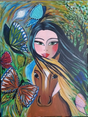 Peinture intitulée "Huntng butterflies" par Sara Tamjidi, Œuvre d'art originale, Acrylique