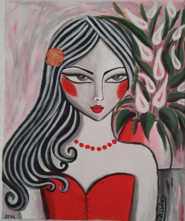 Peinture intitulée "Lady in red" par Sara Tamjidi, Œuvre d'art originale, Acrylique