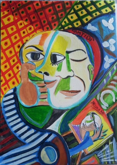 Painting titled "Picasso se peint" by Sara Tamjidi, Original Artwork, Acrylic