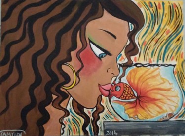 Peinture intitulée "Fish kiss" par Sara Tamjidi, Œuvre d'art originale, Acrylique