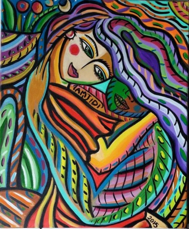 Painting titled "Coulourful cuddles…" by Sara Tamjidi, Original Artwork, Acrylic