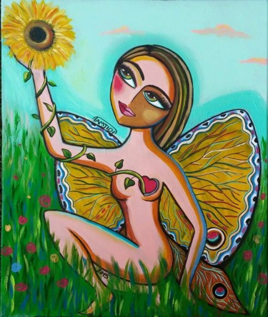 Картина под названием "Sunflower lover by…" - Sara Tamjidi, Подлинное произведение искусства, Акрил