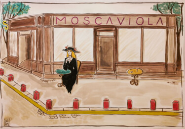 Ζωγραφική με τίτλο "Café Moscaviola" από Sara Verdini, Αυθεντικά έργα τέχνης, Ακουαρέλα