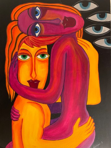 Peinture intitulée "Amour épié" par Saraa Leveque, Œuvre d'art originale, Acrylique