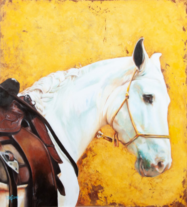 Painting titled "le cheval blanc" by Stef., Original Artwork, Acrylic