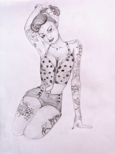 Disegno intitolato "donna-tatoo.jpg" da Sara Gardoni, Opera d'arte originale, Grafite