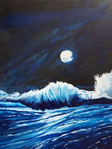Painting titled "moonlight waves" by Sarah Bax, Original Artwork, Acrylic