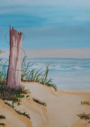 Painting titled "old tree on beach" by Sarah Bax, Original Artwork, Acrylic