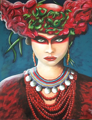Peinture intitulée "Femme fleurie" par Sarah De Facci, Œuvre d'art originale, Acrylique