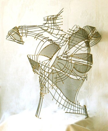 Sculpture intitulée "Buste grillagé 3" par Sarah François, Œuvre d'art originale