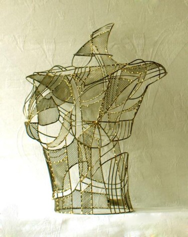 Sculpture intitulée "buste grillagé2" par Sarah François, Œuvre d'art originale