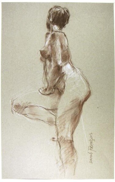 Drawing titled "femme de 3/4 dos" by Sarah François, Original Artwork, Conté