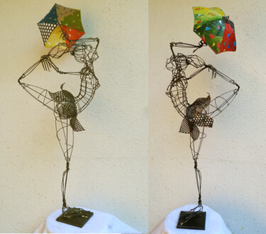 Sculpture intitulée "danseuse à l'ombrel…" par Sarah François, Œuvre d'art originale, Fil de fer