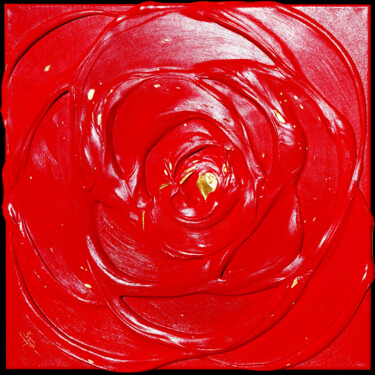Картина под названием "Little Red Rose wit…" - Sarah I. Avni, Подлинное произведение искусства, Масло Установлен на Деревянн…