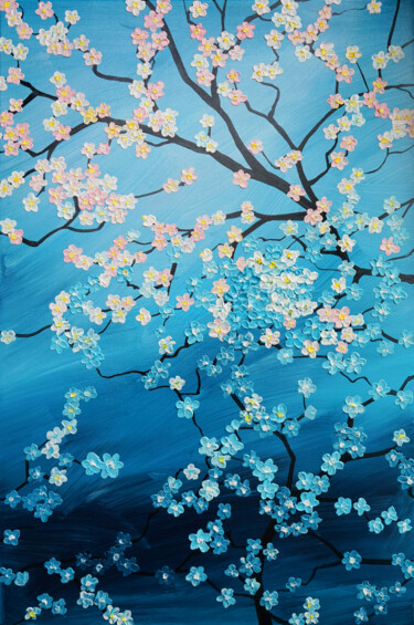 Painting titled "Cherry Blossom 2." by Sarah I. Avni, Original Artwork, Acrylic Mounted on Wood Stretcher frame