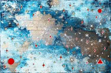 Painting titled "Blue Aries 1/9" by Sarah I. Avni, Original Artwork, Acrylic Mounted on Wood Stretcher frame