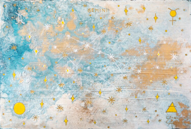Peinture intitulée "Blue Gemini 1" par Sarah I. Avni, Œuvre d'art originale, Acrylique Monté sur Châssis en bois