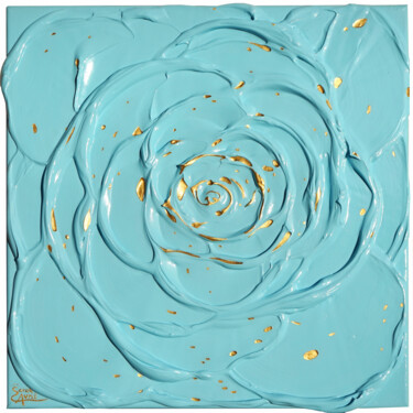 Schilderij getiteld "Little Blue Rose wi…" door Sarah I. Avni, Origineel Kunstwerk, Acryl Gemonteerd op Frame voor houten br…