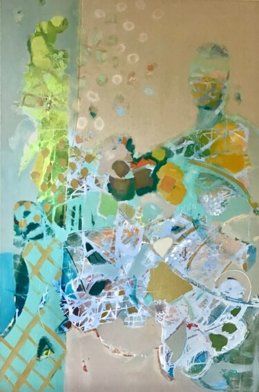 Painting titled "Jardin" by Sarah Lanyi, Original Artwork, Acrylic Mounted on Wood Stretcher frame