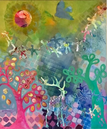 Картина под названием "Dans la forêt" - Sarah Lanyi, Подлинное произведение искусства, Акрил Установлен на Деревянная рама д…