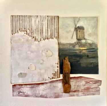 Pintura intitulada "Le moulin de mon co…" por Sarah Lanyi, Obras de arte originais, Colagens Montado em Armação em madeira