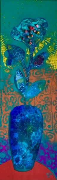 Pittura intitolato "Le grand vase bleu" da Sarah Lanyi, Opera d'arte originale, Acrilico Montato su Telaio per barella in le…