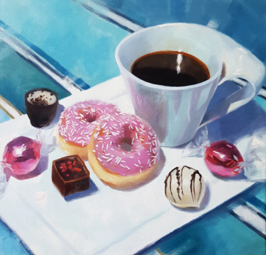 Peinture intitulée "Café et Gourmandises" par Sarah Spence, Œuvre d'art originale, Huile