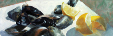 Peinture intitulée "Mussels and lemons" par Sarah Spence, Œuvre d'art originale, Huile