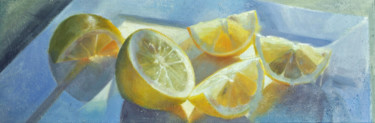 Painting titled "Lemon Cascade" by Sarah Spence, Original Artwork, Oil