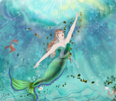 Arte digitale intitolato "Mermaid" da Sarah T, Opera d'arte originale, Pittura digitale
