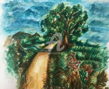 Malerei mit dem Titel "Mon chemin tracé" von Sarah T, Original-Kunstwerk, Aquarell