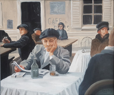 Painting titled "Cafe du Paris" by Sarah Borg, Original Artwork, Oil