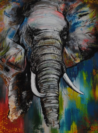 Pintura intitulada "Eléphant du Botswana" por Sarah Lutaud (Sarah Art), Obras de arte originais, Acrílico