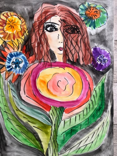 "The girl with flowe…" başlıklı Tablo Sarah Potache tarafından, Orijinal sanat, Suluboya