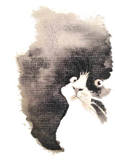 Peinture intitulée "chat perplexe.jpg" par Sarah Quarelle, Œuvre d'art originale, Aquarelle