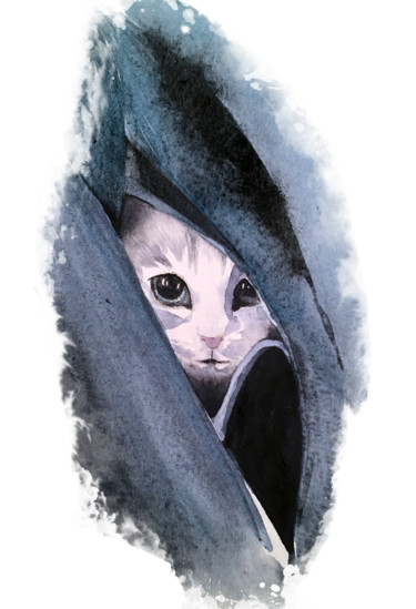 Peinture intitulée "chat-froussard.jpg" par Sarah Quarelle, Œuvre d'art originale, Aquarelle