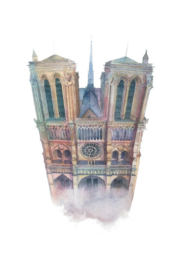 Peinture intitulée "Notre-Dame de Paris" par Sarah Quarelle, Œuvre d'art originale, Aquarelle